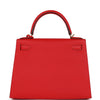 Pre-owned Hermes Kelly Sellier 28 Rouge De Coeur Epsom Gold Hardware