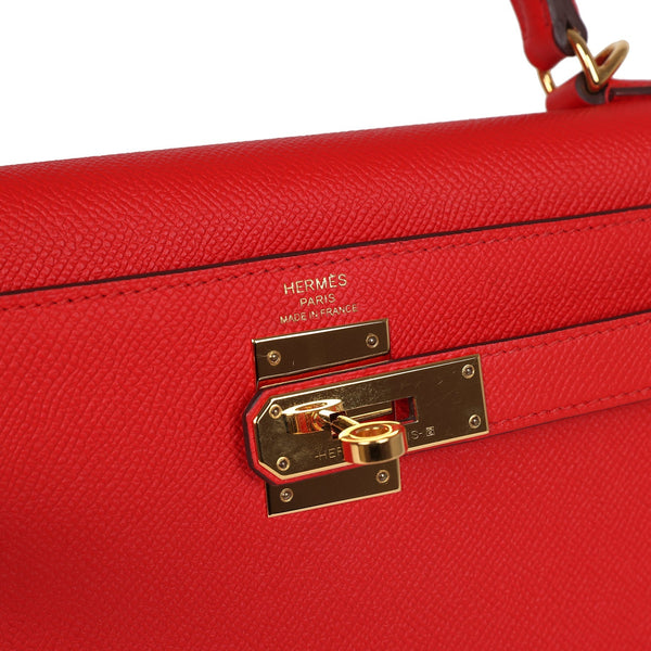Pre-owned Hermes Kelly Sellier 28 Rouge De Coeur Epsom Gold Hardware