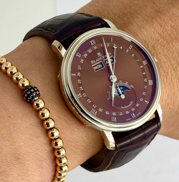 Villeret QuantiÃ¨me Complet Moon Phase 18k White Gold Chcolate Dial 38 mm With Original Papers