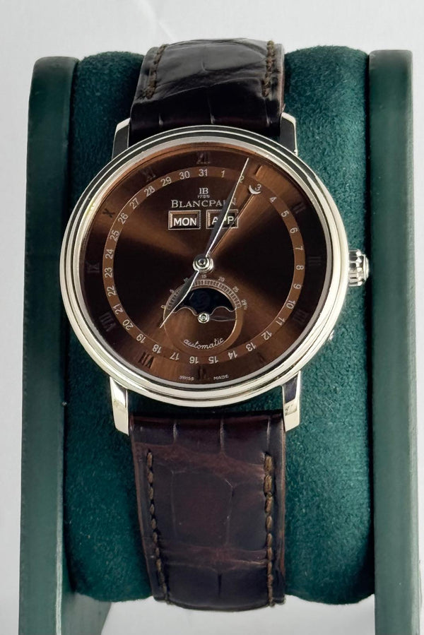 Villeret QuantiÃ¨me Complet Moon Phase 18k White Gold Chcolate Dial 38 mm With Original Papers