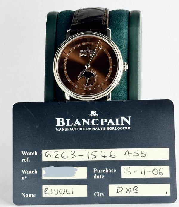 Villeret QuantiÃ¨me Complet Moon Phase 18k White Gold Chcolate Dial 38 mm With Original Papers