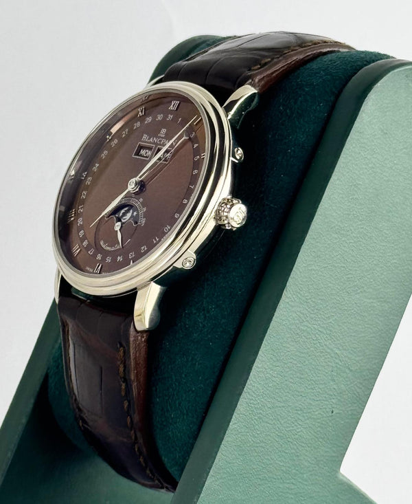 Villeret QuantiÃ¨me Complet Moon Phase 18k White Gold Chcolate Dial 38 mm With Original Papers