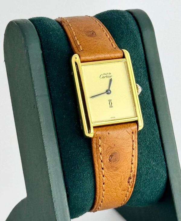 Tank Louis Cartier 18k Gold Plated 22X22mm After Service Manual Winding