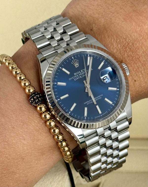 Rolex Datejust 36 White Gold Bezel Jubille Blue Stick Dial Full Set