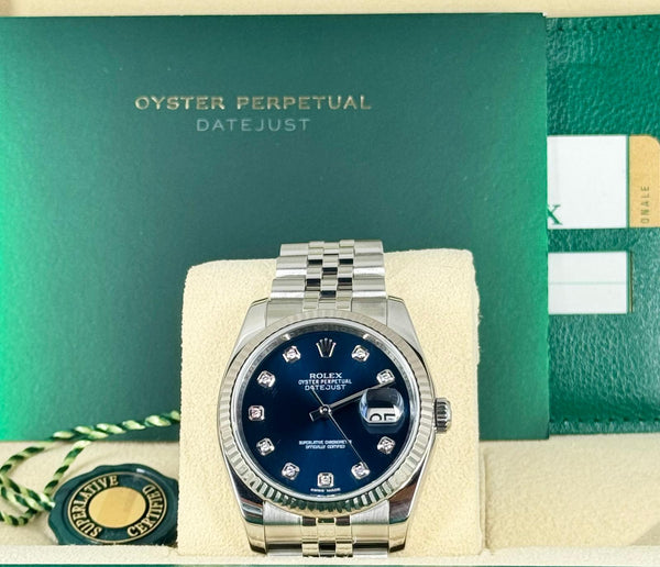 Rolex Datejust 36 Blue Diamonds Dial on Jubille Bracelet Box And Papers 2017 LC 100
