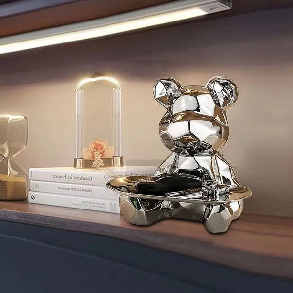 Statua geometrica dell'orso con vassoio portaoggetti