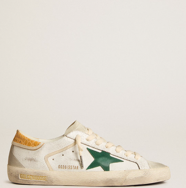Super-Star with green suede star and yellow crocodile leather heel tab "LAST PIECES"