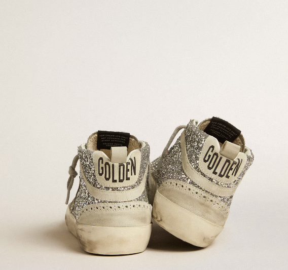 Mid Star in silver glitter with star and comma in ice suede