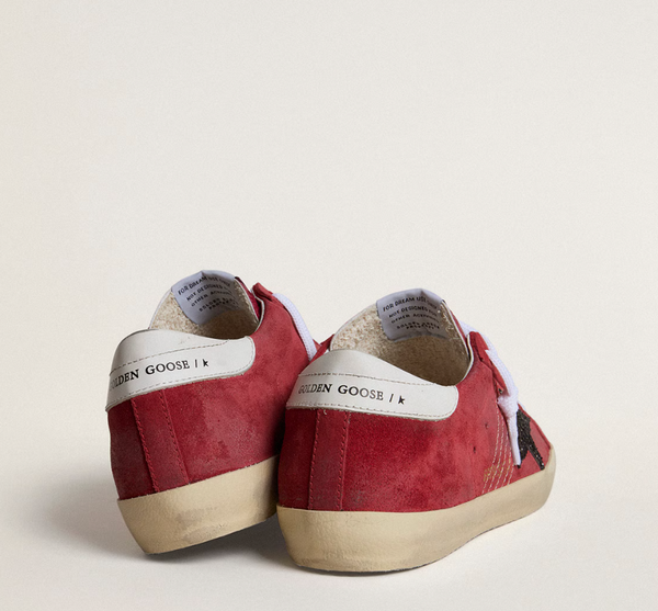 Women's Super-Star in red suede with glitter star and white heel tab