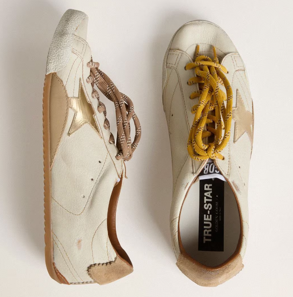 True-Star Donna in nappa bianca con stella oro e talloncino in suede beige