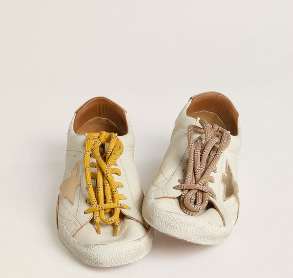 True-Star Donna in nappa bianca con stella oro e talloncino in suede beige