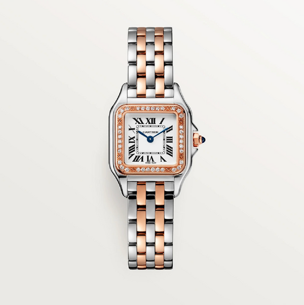 Cartier PanthÃ¨re SM Rose Gold & Steel â€“ Factory Diamond Bezel (36 Diamonds)