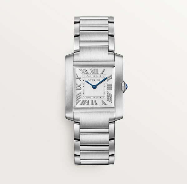 Cartier Tank FranÃ§aise Medium â€“ Stainless Steel Quartz Watch, Silver Dial, Roman Numerals