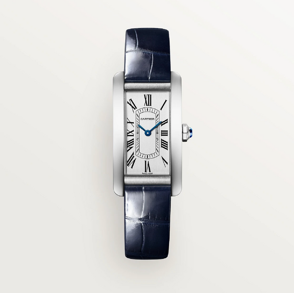 Cartier Tank AmÃ©ricaine Small Stainless Steel Quartz Blue Alligator Strap WSTA0082