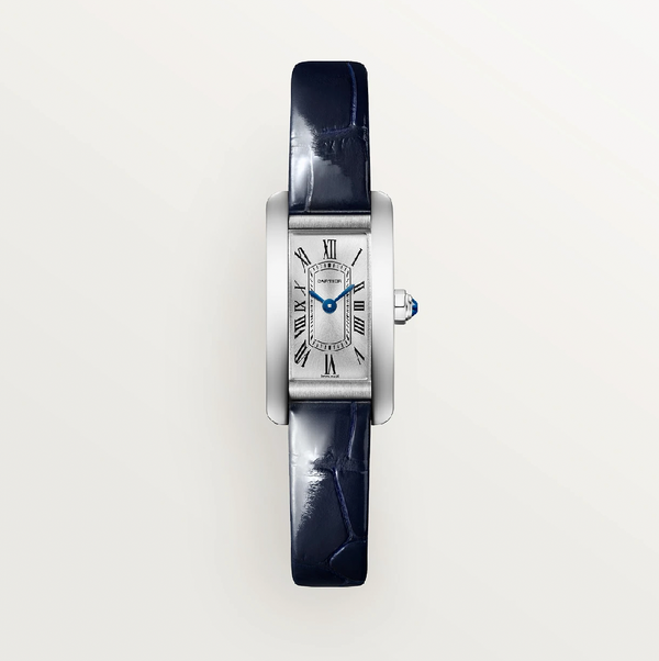 Cartier Tank AmÃ©ricaine Mini 28mm x 15.2mm Stainless Steel Quartz Blue Leather Strap