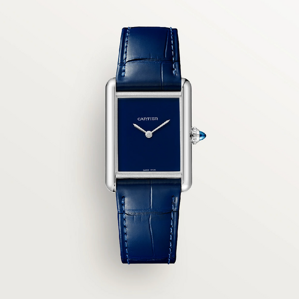 Cartier Tank Must Large 33.7mm x 25.5mm Blue Dial High Autonomy Quartz Steel Leather