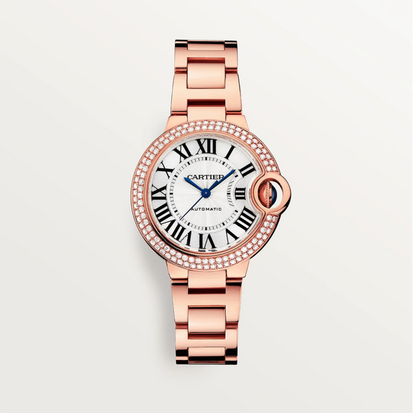 Ballon Bleu de Cartier 33mm Rose Gold Diamond Bezel Automatic Watch