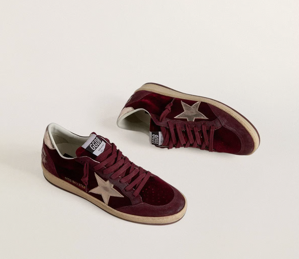 Ball Star Donna in velluto bordeaux con stella e talloncino in pelle laminata oro