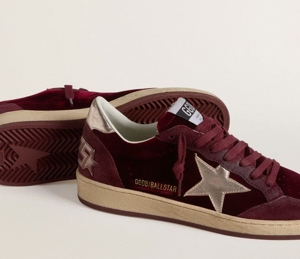 Ball Star Donna in velluto bordeaux con stella e talloncino in pelle laminata oro