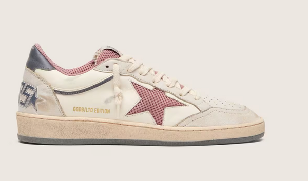 Ball Star LTD in pelle beige con stella in rete rosa e talloncino in pelle blu