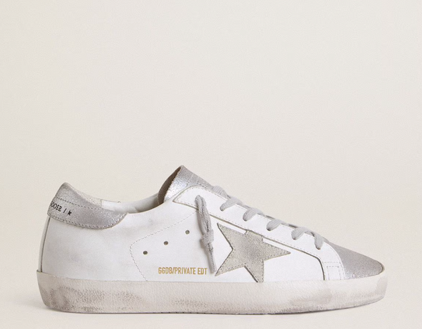 Women’s Super-Star with gray suede star and silver glitter inserts