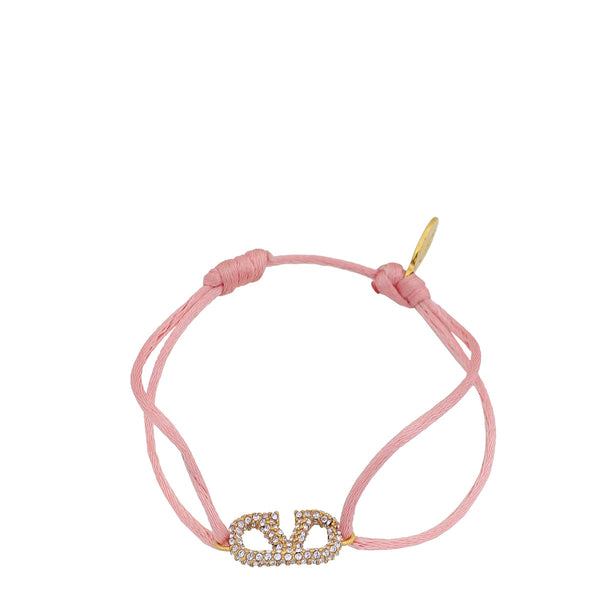 Valentino Pink Vlogo Crystal Cord Bracelet