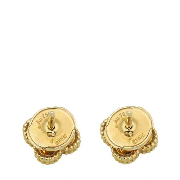 Van Cleef & Arpels 18K Yellow Gold Onyx Sweet Alhambra Stud Earrings