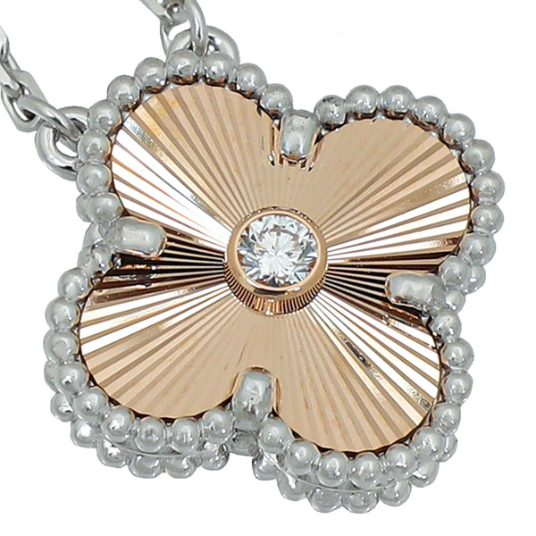 Van Cleef & Arpels 18K Rose and White Gold Diamond Vintage Alhambra 2024 Holiday Pendant