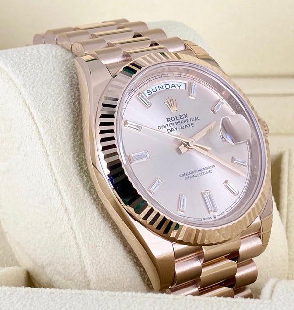 Rolex Day-Date Everose gold Baguette Diamonds