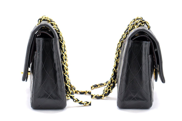 CHANEL 2.55 Double Flap Medium Chain Shoulder Bag Black Lambskin i51