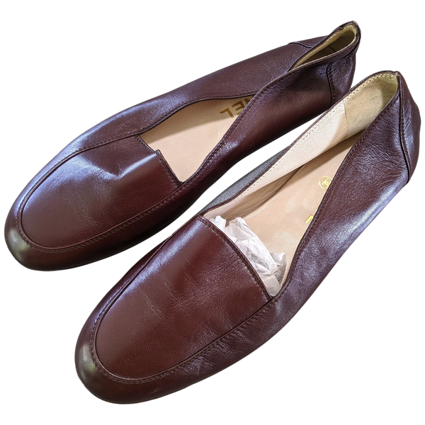 Chanel 1990s Chocolat Kid Ballet Flat Pumps Ballerines en Chevreaux Xtra Soft Sz 38.5, New!
