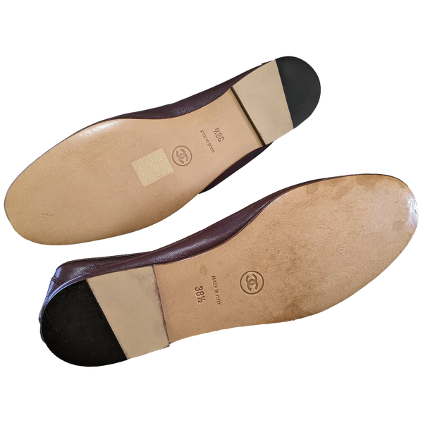 Chanel 1990s Chocolat Kid Ballet Flat Pumps Ballerines en Chevreaux Xtra Soft Sz 38.5, New!