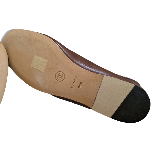 Chanel 1990s Marron Kid Ballet Flat Pumps Ballerines en Chevreaux Xtra Soft Sz 38.5, New!