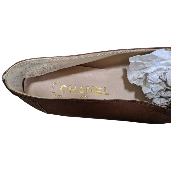 Chanel 1990s Marron Kid Ballet Flat Pumps Ballerines en Chevreaux Xtra Soft Sz 38.5, New!