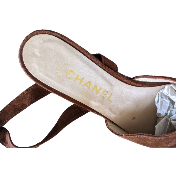 Chanel 1990s Noisette Suede Spartiates Flat Pumps en Daim Xtra Soft Sz 38
