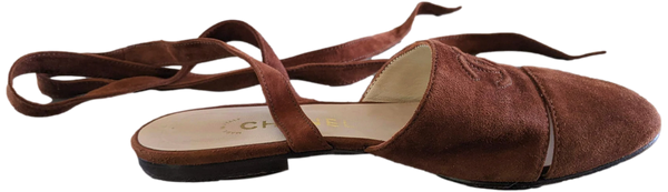 Chanel 1990s Noisette Suede Spartiates Flat Pumps en Daim Xtra Soft Sz 38