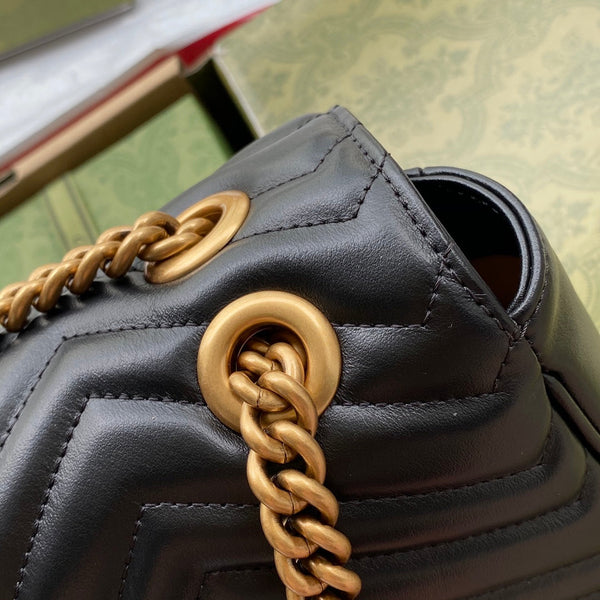 GG MARMONT MEDIUM METELASSE' BLACK SHOULDER BAG