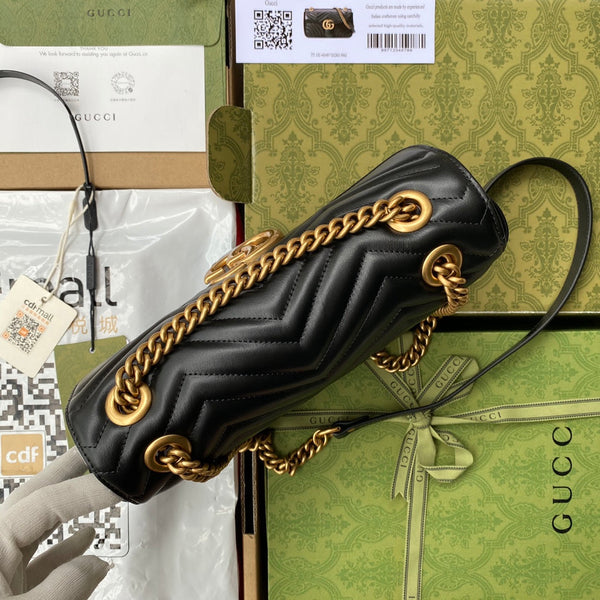 GG MARMONT MEDIUM METELASSE' BLACK SHOULDER BAG