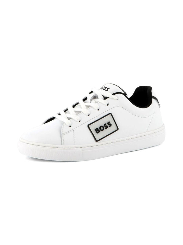 Sneakers per bambino BOSS Kids bianche con dettaglio con placca con logo
