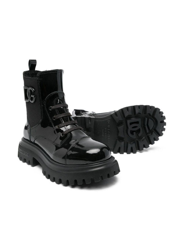 Stivali per bambina Dolce & Gabbana Kids neri con placca con logo