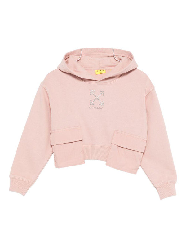 Felpa per bambina Off-White Kids rosa con cappuccio e stampa con logo
