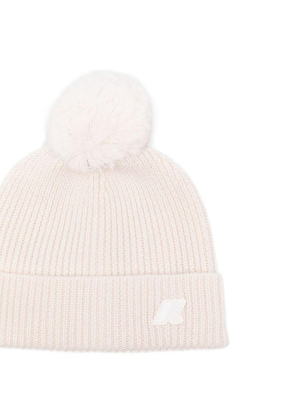 Berretto per bambina K-Way Kids beige con pompon a coste