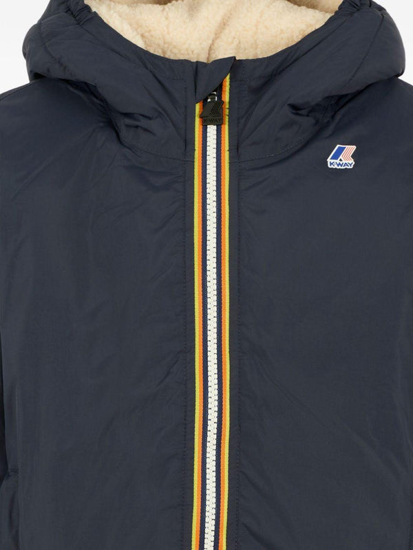 Giacca per bambino K Way Kids blu con cappuccio e fodera in pile