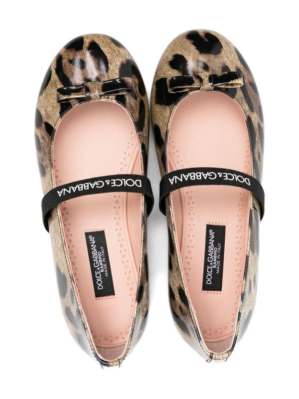 Ballerine per bambina Dolce & Gabbana Kids marrone con stampa leopardata