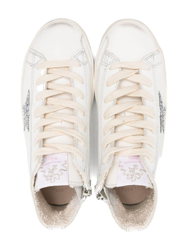 Sneakers alte per bambina Golden Goose Kids bianco con stelle glitterate