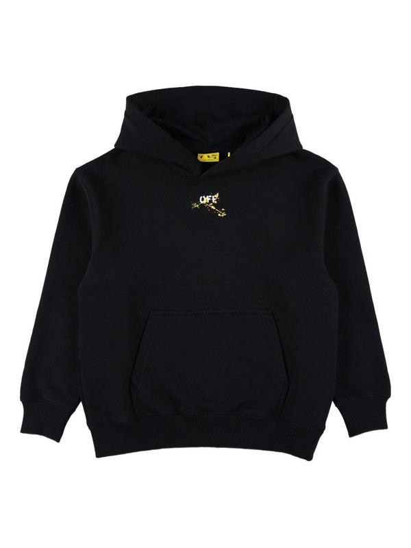 Felpa per bambino Off-White kids nera con logo stampato e cappuccio