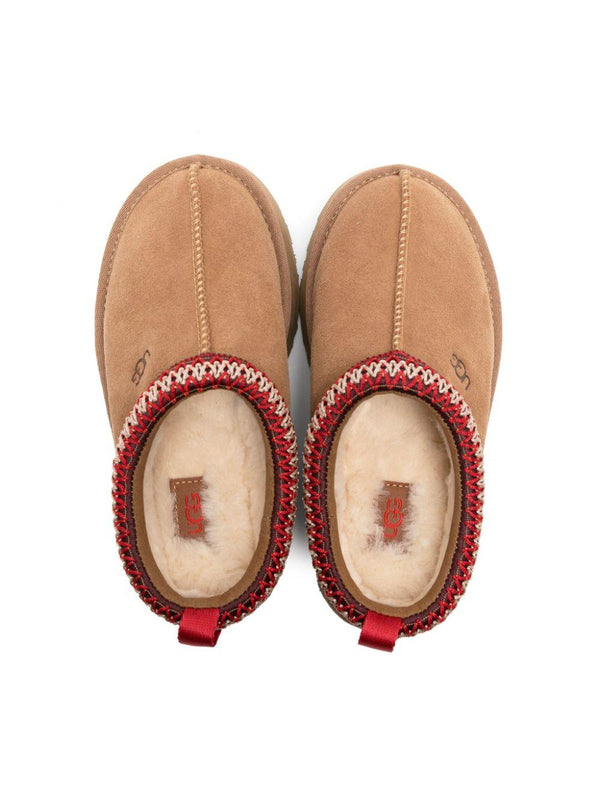 Slippers per bambina UGG Kids Tazz beige con cuciture decorative