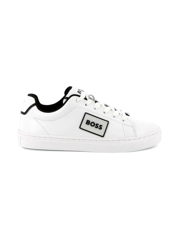 Sneakers per bambino BOSS Kids bianche con dettaglio con placca con logo