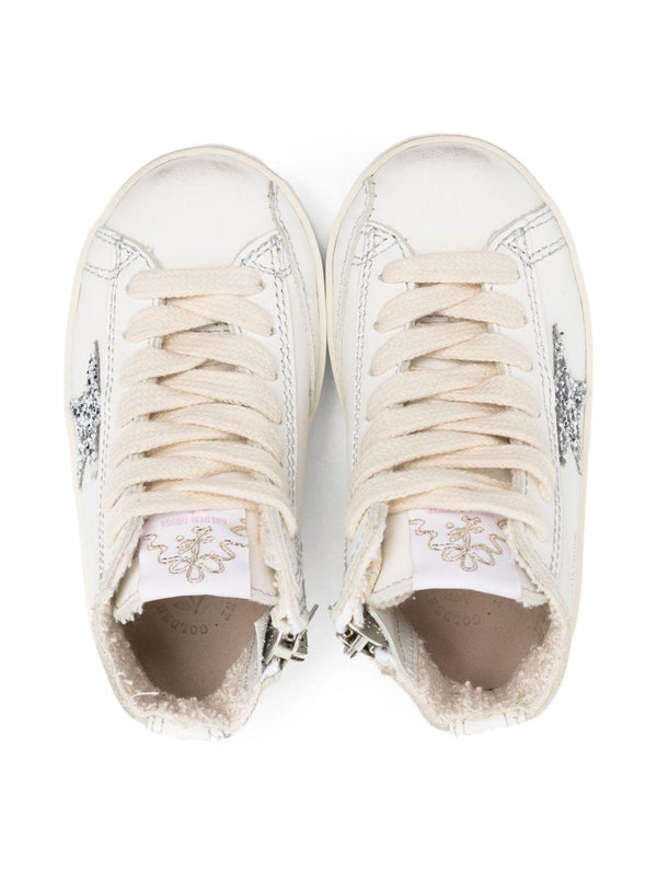 Sneakers alte per bambina Golden Goose Kids bianco con stelle glitterate