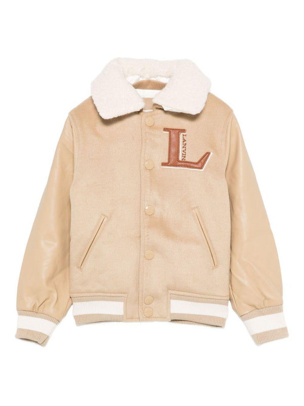 Bomber per bambino Lanvin Enfant beige con logo ricamato